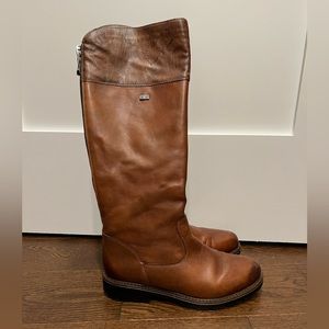 Brown wide calf leather boots